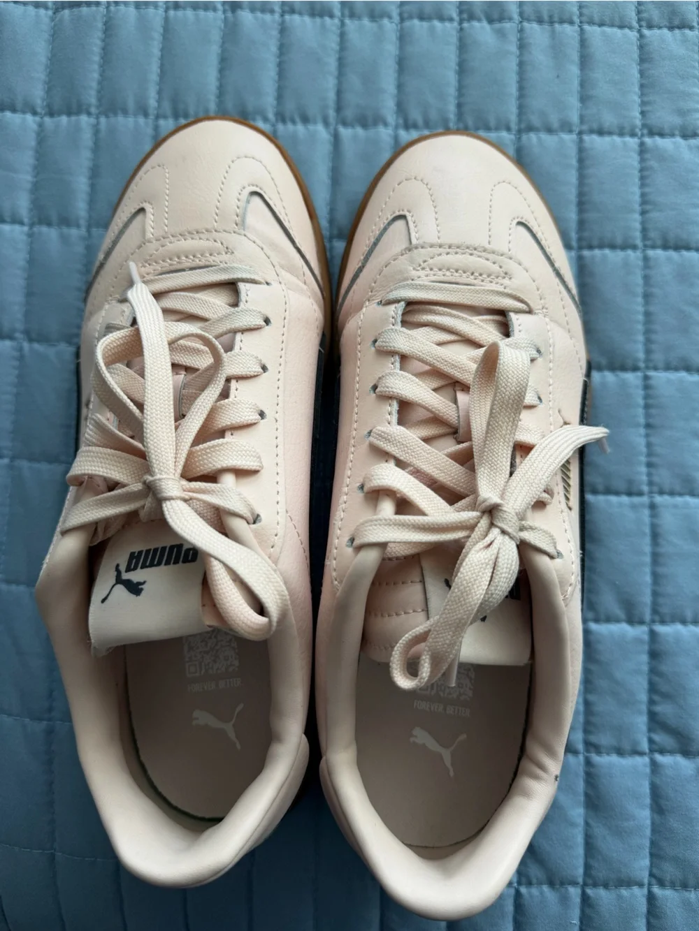 Puma Women's Pale Pink Sneakers with Navy Formstrip and Gum Sole
